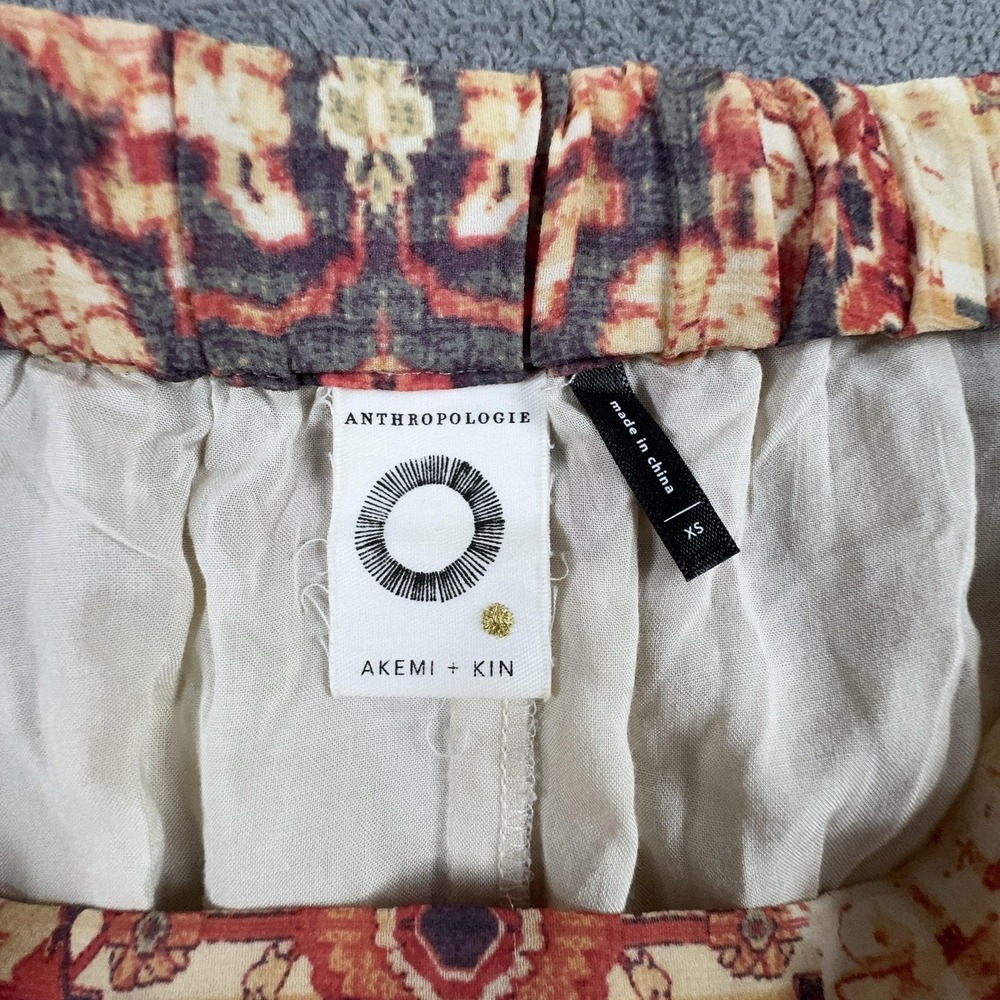 Anthropologie‎ Akemi + Kin Skirt Womens XS Red Floral Pleated Boho Midi Lined - Picture 3 of 8